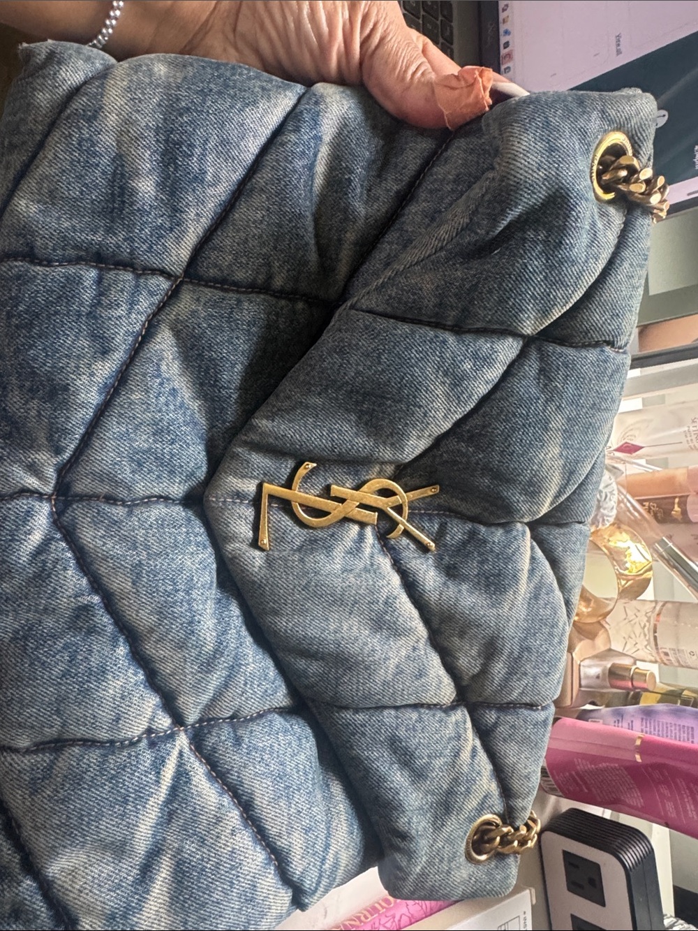 Yves Saint Laurent Quilted Denim MEDIUM Shoulder Bag with Gold Hardware